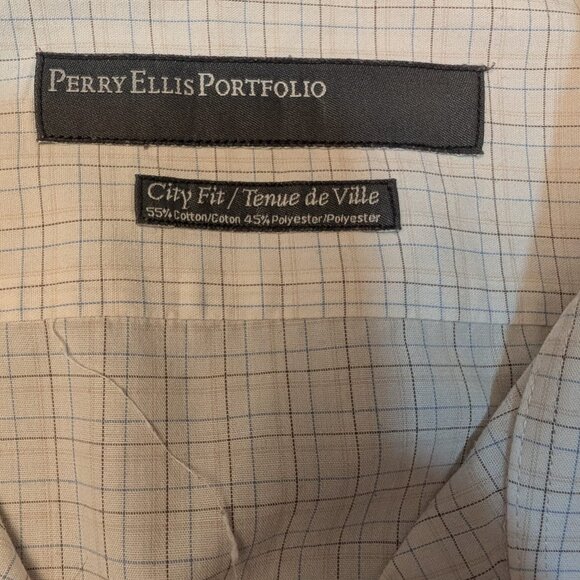 Perry Ellis Portfolio City Fit Men’s Dress Shirt 16½ 34/35 Blue Check - Picture 2 of 7